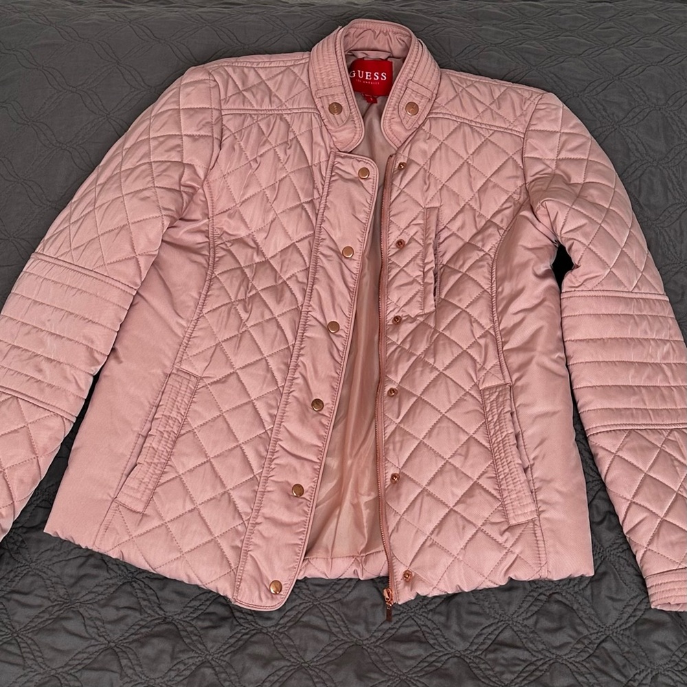 Guess Quilted Pink and Peach Rose Gold Utility Jacket